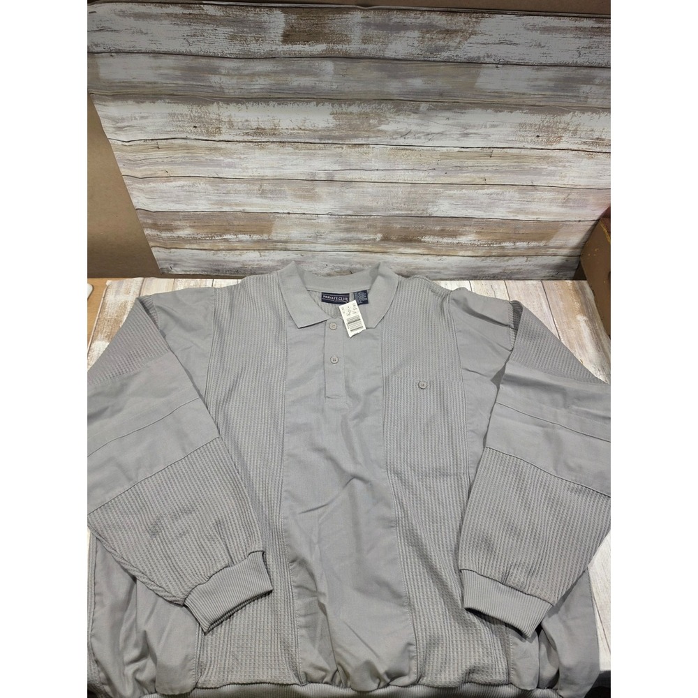 Private Club Mens 2X Gray Waffle Knit Mixed Media Long Sleeve Polo Shirt NWT